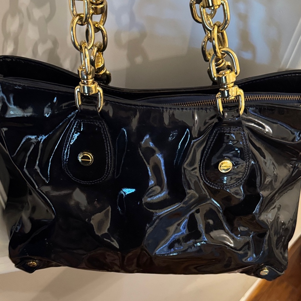CC Skye Glossy Navy Blue Tote with Gold Accents - Picture 6 of 7